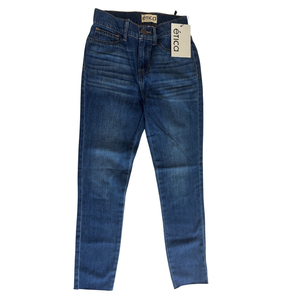 Etica Denim Size 1 Junior Dark Blue High‎ Rise Skinny Jeans Raw Hem NWT